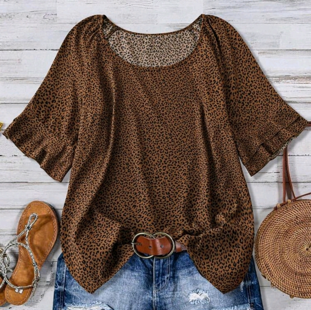 SHEIN Brown Leopard Print Blouse
